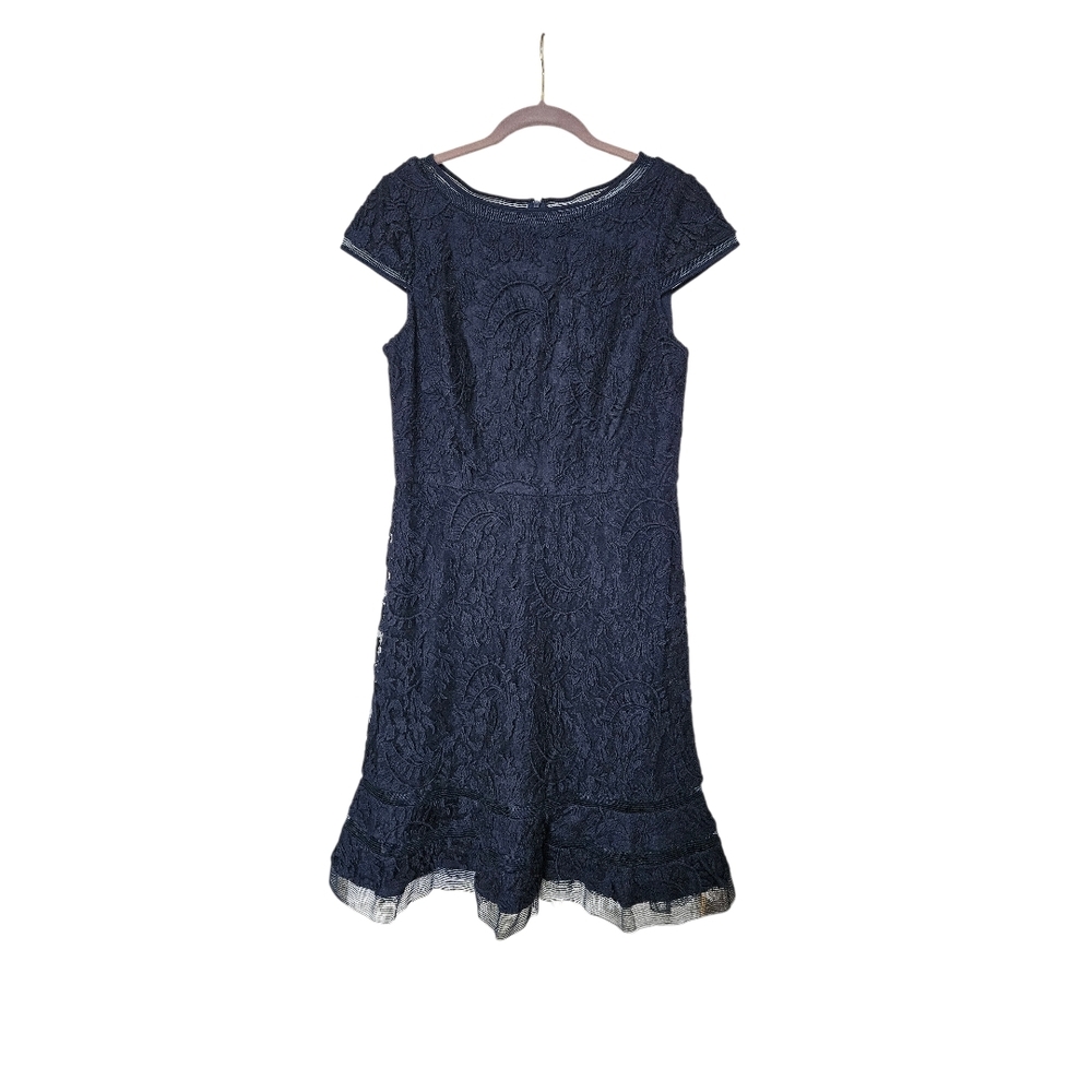 Adrianna Papell Women's Navy Embroidered Lace A-Line Fit & Flare Dress - Picture 4 of 7